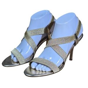 Nina New York Gold Glitter‎ Strappy Heeled Sandals Women US 8.5 EUR 38.5 Evening